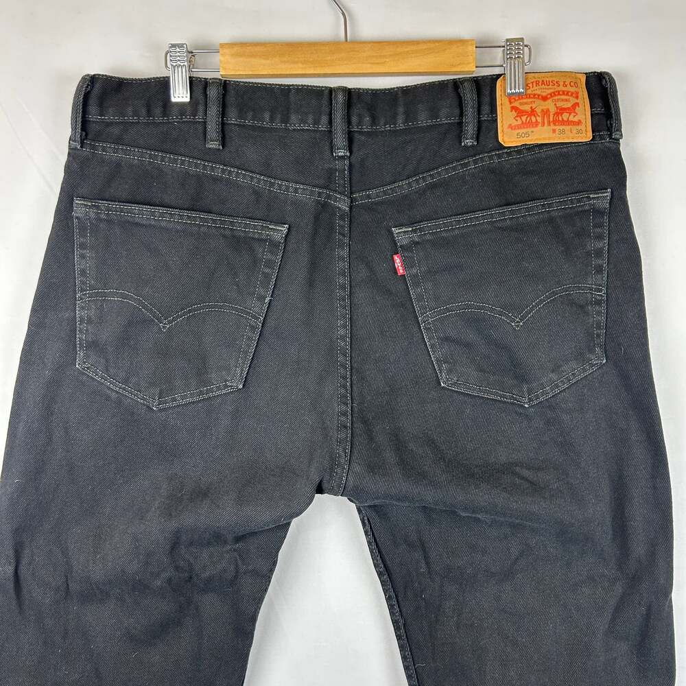 Levi's 505 Regular Fit Straight Leg Black Denim Jeans Mens Size 38x30